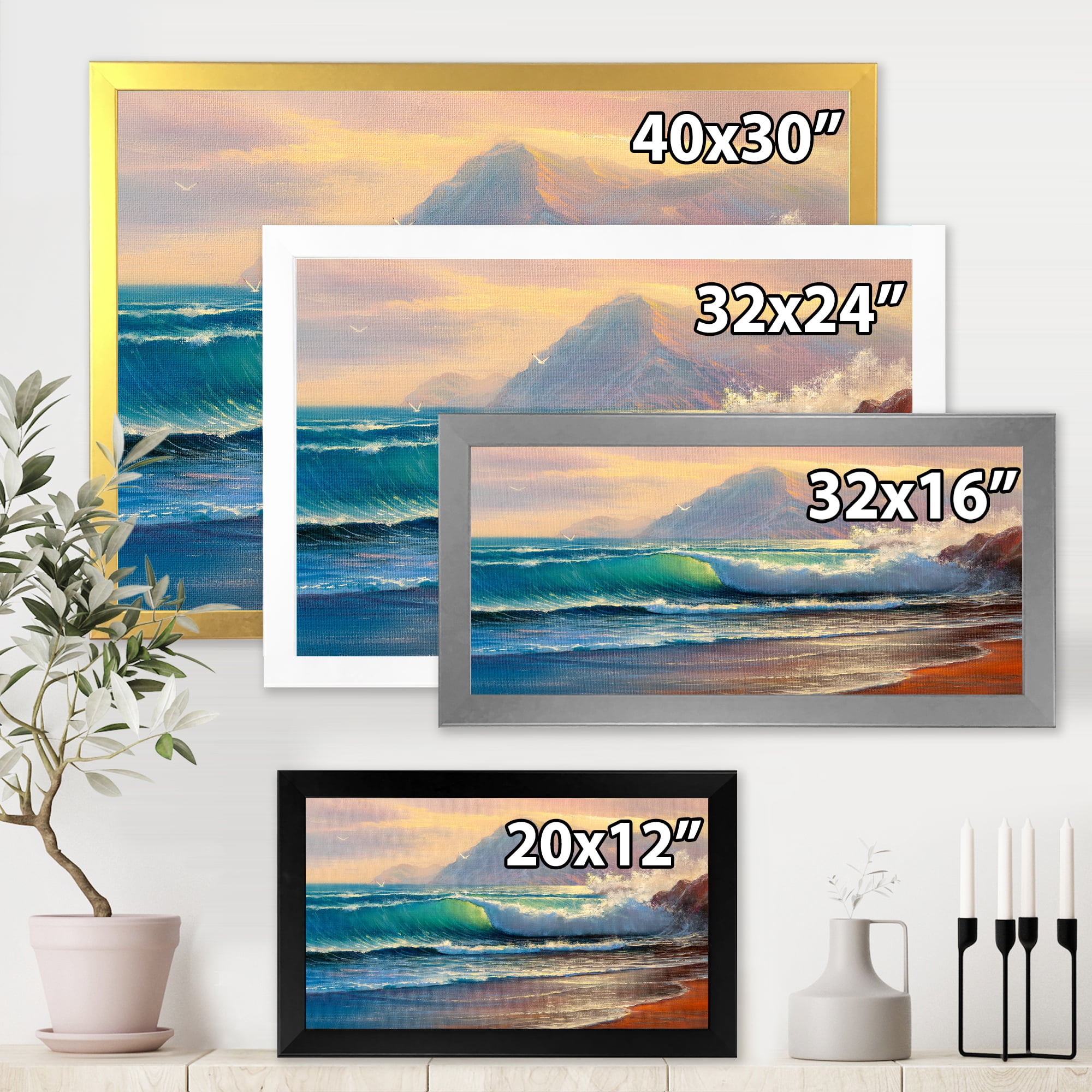 Designart 'Sunrise Glow On The Sea Waves III' Nautical & Coastal Framed Art Print