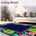 thumbnail image 2 of ODIKA 8'x10' Machine Washable Non-Slip Area Rug, Tropical Palm Frond Botanical Border Power Loomed High Traffic Rug, Dark Blue, 478204, 2 of 7