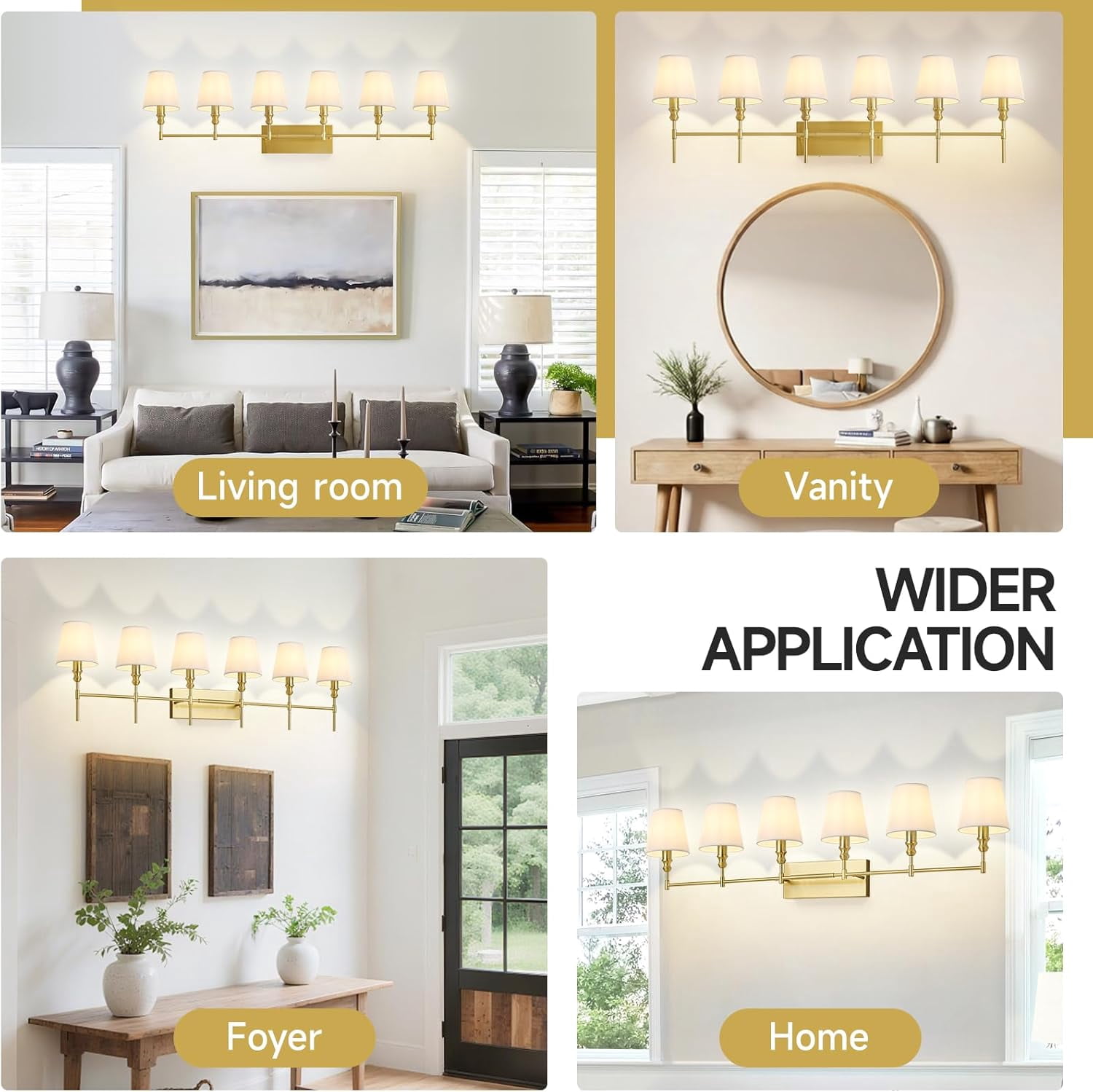 6-Light Vanity Lights for Bathroom,41 in Vintage Black Bathroom Vanity Light Fixtures,with Flared White Fabric Lampshade for Bedroom,Living Room,Foyer,Hardwired,E12 Base