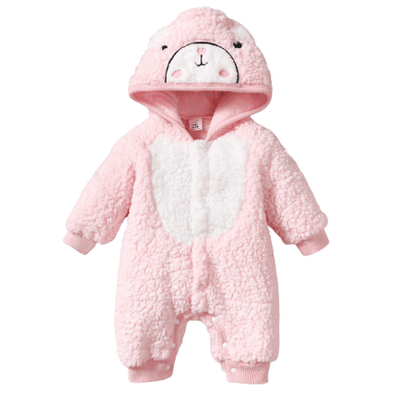 

Mikrdoo Baby Girls Romper Bear Fluffy Hooded For Winter One Piece Bodysuit Pink 6-9 Months