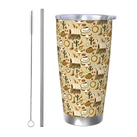

Lukts Wild West Cowboy for 20OZ Car Cup Stainless Steel Direct Drinking Straw Thermos Cup Suitable for Office Travel and Car-Straw Two-piece Set