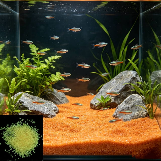 Arena Luminiscente para Acuarios: Grava Decorativa Luminosa, Piedras Noctilucentes para Peceras de Peces Betta y Gambas. Piedras Que Brillan En La Oscuridad para Decoración Subacuática.