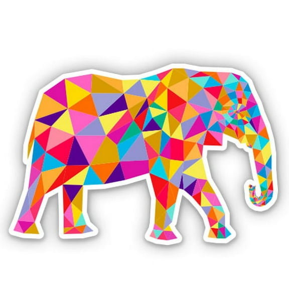 Geometric Colorful Elephant Triangles - 3" Vinyl Sticker - For Car Laptop Water Bottle Phone - Waterproof Decal