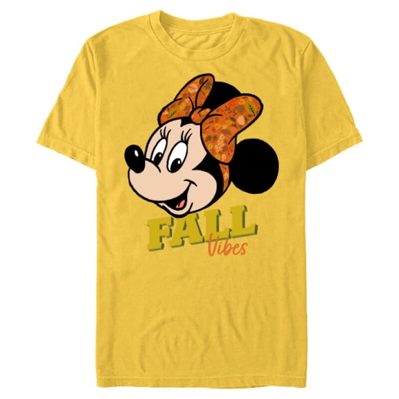Disney Minnie Mouse Fall Vibes Autumn Leaves - Short Sleeve Blended T-Shirt for Adults - Customized-Yellow