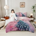 thumbnail image 4 of Feelyou Pink Blue Peacock Full Size Comforter Sets, Romantic Blossoms Floral Flower Bedding Comforter Set, Kawaii Animal Reversible Bedding Sets, Breathable Home Decor, 3-Piece, 4 of 8