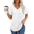 thumbnail image 3 of UVN Summer Blouses for Women Short Sleeves V Neck Shirts Curved Hem Loose Fit Tunic Tops, 3 of 10