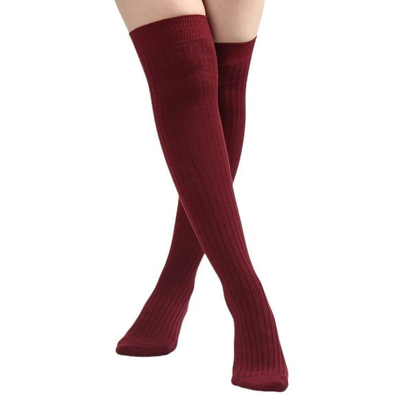 Solid Color Thigh High Socks Women Ribbed Knitted Leg Warmers Long Stockings