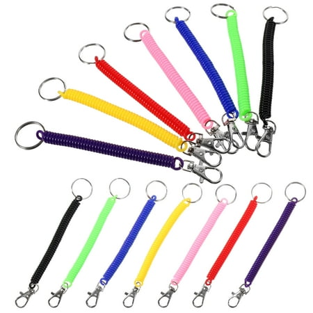 Worgeous 14pcs Spring Coil Key Chains Spiral Key Holders Retractable Phone and Bag Chains