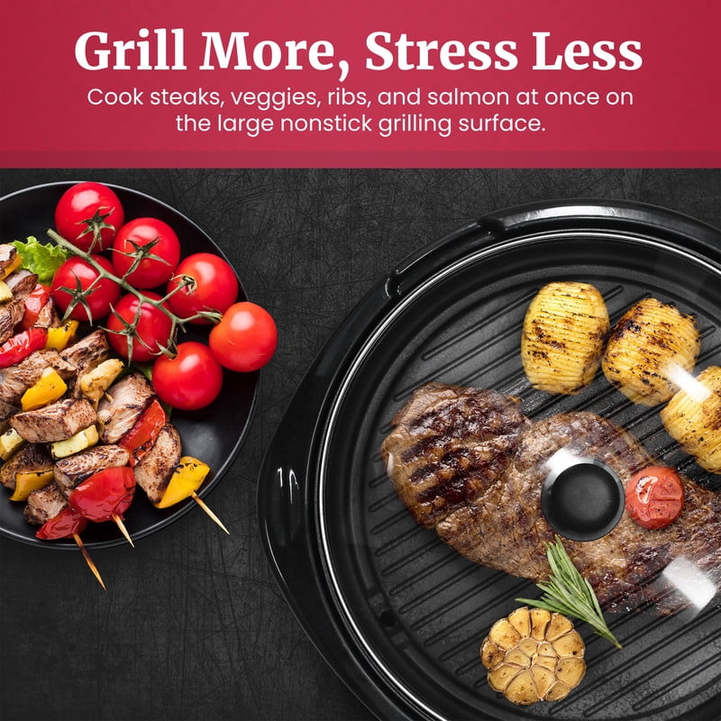 Elite Cuisine EMG508 14-inch Electric BBQ Grill with Tempered Glass Lid