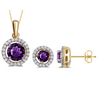 Elegant 0.80 Ctw Created Round Shaped Amethyst & White Sapphire Necklace And Earrings Set In 14K Yellow Gold Plated