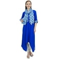 thumbnail image 2 of Bimba Women's Royal Blue Rayon Kurta With Scarf Asymmetrial Hem Ethnic Dress - 20, 2 of 3