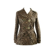Michael Michael Kors Petite Brown Leopard Double-Breasted Trench Coat PS