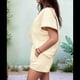 thumbnail image 4 of Conjunto de Pijama de 2 Piezas para Mujer, de Color Liso, con Cuello Redondo, Informal, de Tela Texturizada y Corta, Color Albaricoque M, 4 of 7