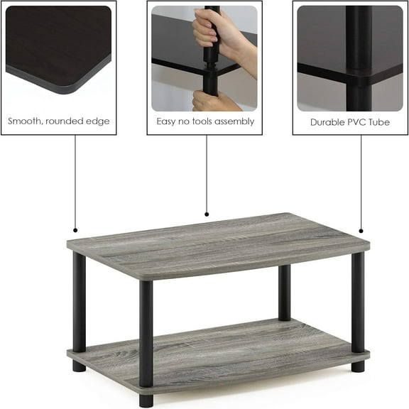 Turn-N-Tube No Tools 2-Tier Elevated TV Stand, French Oak Grey/Black