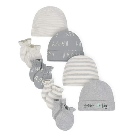 Gerber Organic Cotton Caps and Mittens Accessories Baby Shower Gift Set, 4pc (Baby Boy or Baby Girl,