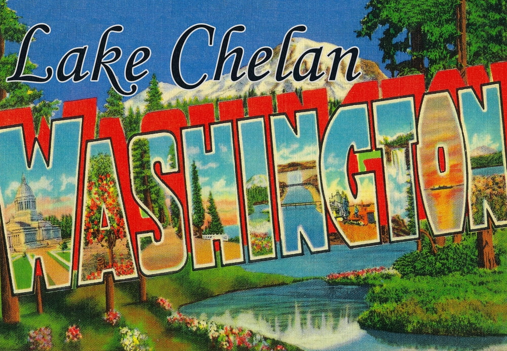 Lake Chelan, Washington, Large Letter Scenes (9x12 Wall Art Print, Home