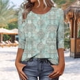 thumbnail image 4 of Qulqfy Casual Blouse for Women Boat Neck Graphic Slim Fit 3/4 Length Sleeve Boho Fall Work Tunic Pleat Womens Spring Tops L, 4 of 7