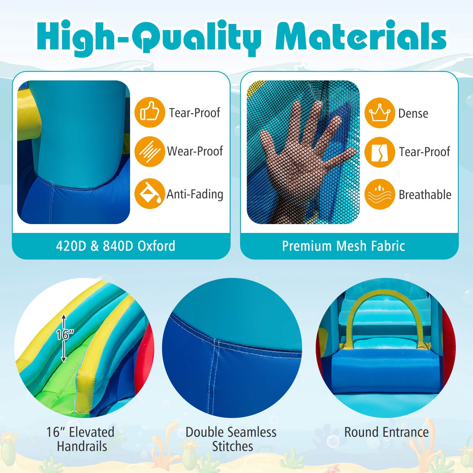 Costway Inflatable Water Park with Climbing Wall Splash Pool Water Cannons 750W Blower
