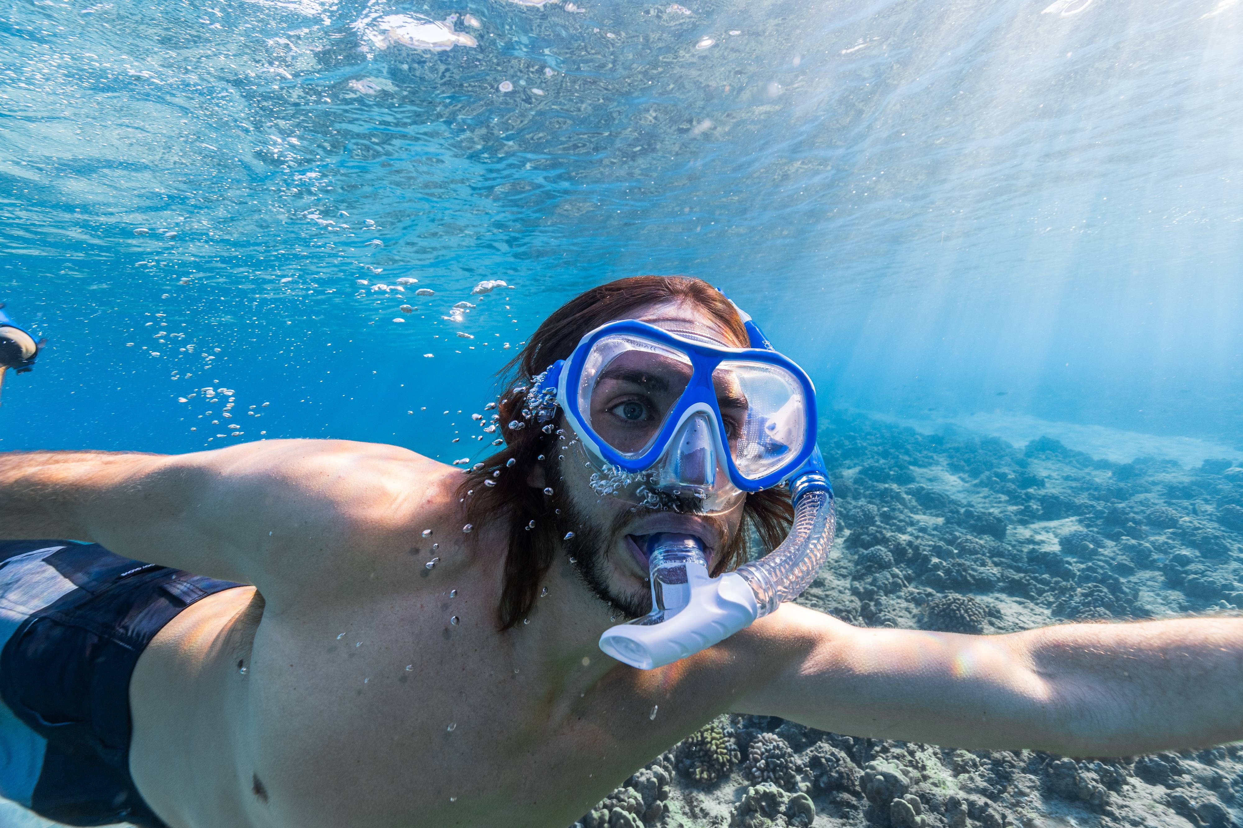 Body Glove Enlighten II Adult Swimming Diving Mask and Snorkel Combo, GoPro Mount on Snorkel, Blue