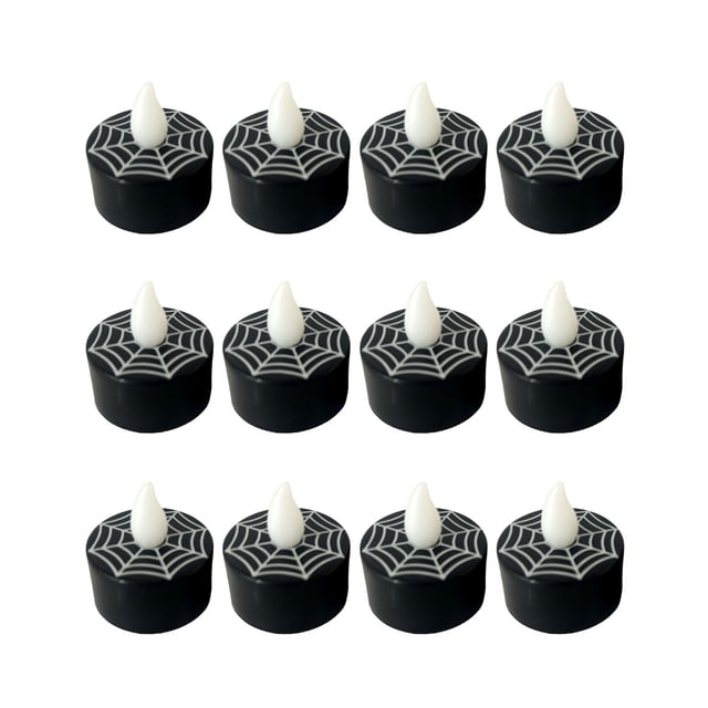 C 12 Pack Flameless Tea Light Candles Halloween Decor - Battery Operated Led Pumpkin Ghost Candle Lantern With Timer Function Safe Night Light 0.26 Lbs