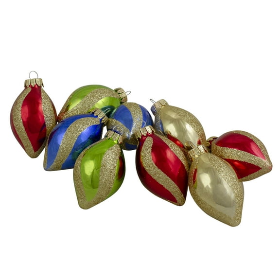 Northlight 2-Finish Glitter Swirls Glass Christmas Finial Ornaments - 2" - Multicolor - 9ct