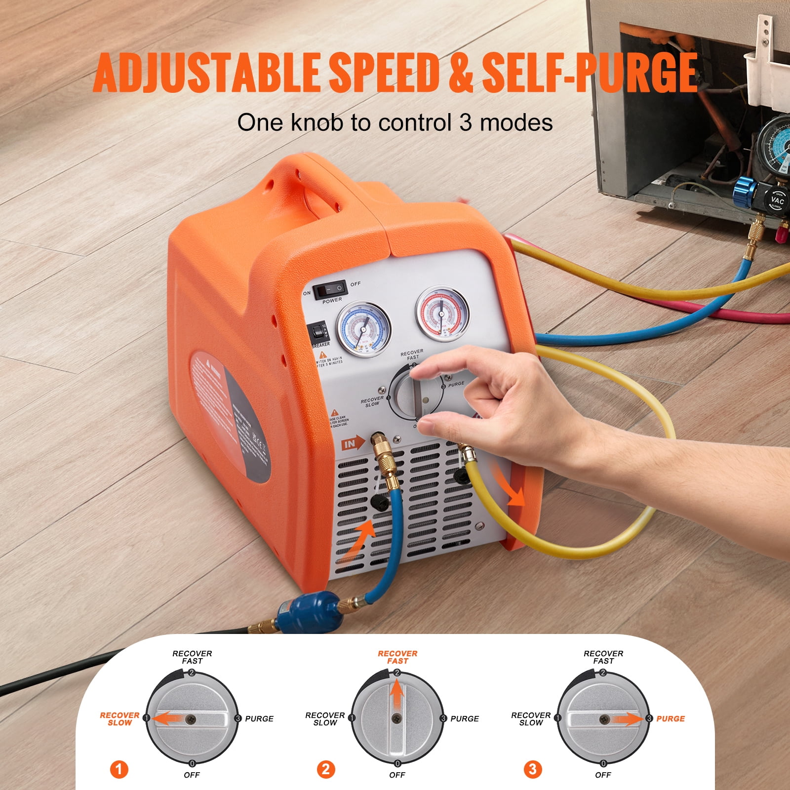 KFFKFF Refrigerant Recovery Portable 3/4 HP Machine for Vapor Liquid Refrigerant