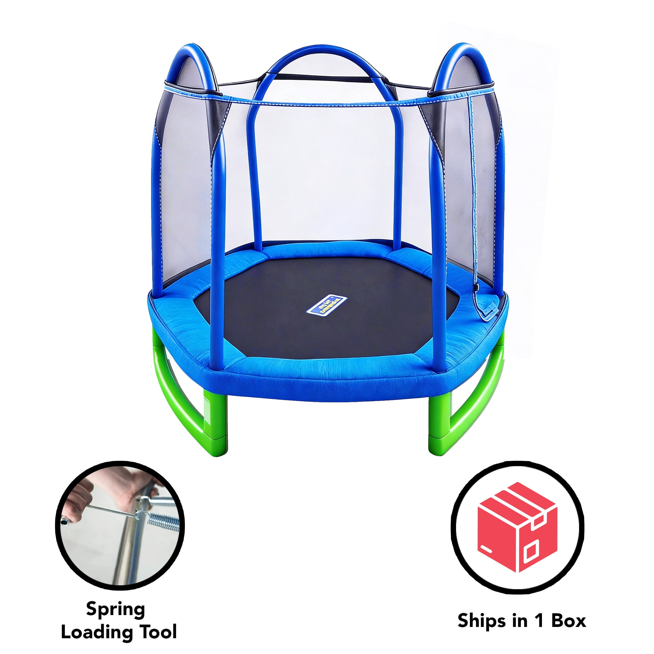 Bounce Pro 7-Foot Trampoline Hexagon for Kids (3-10), Blue/Green