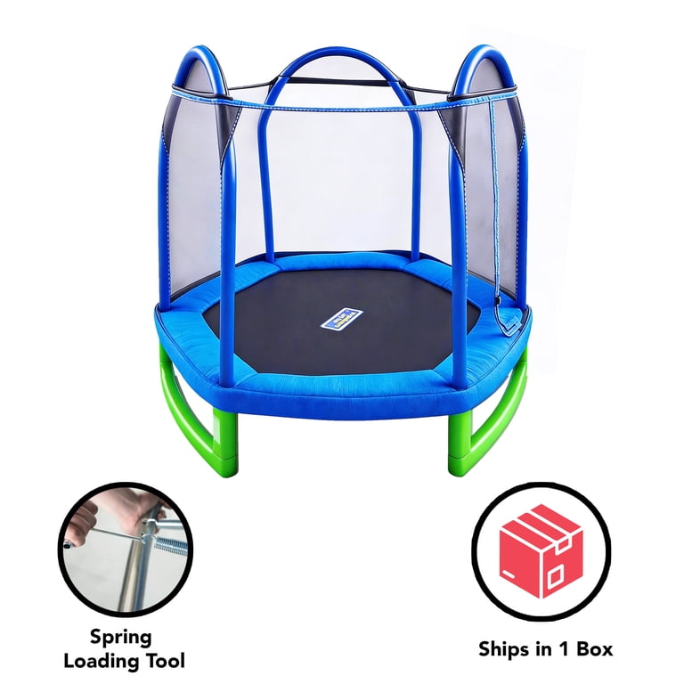 Bounce Pro 7-Foot Trampoline Hexagon for Kids (3-10), Blue/Green