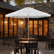 Ainfox 7.5 ft Boho Fringe Patio Umbrella with LED Solar Lights,Waterproof Outdoor Tassels Umbrella for Deck, Table, Garden, White