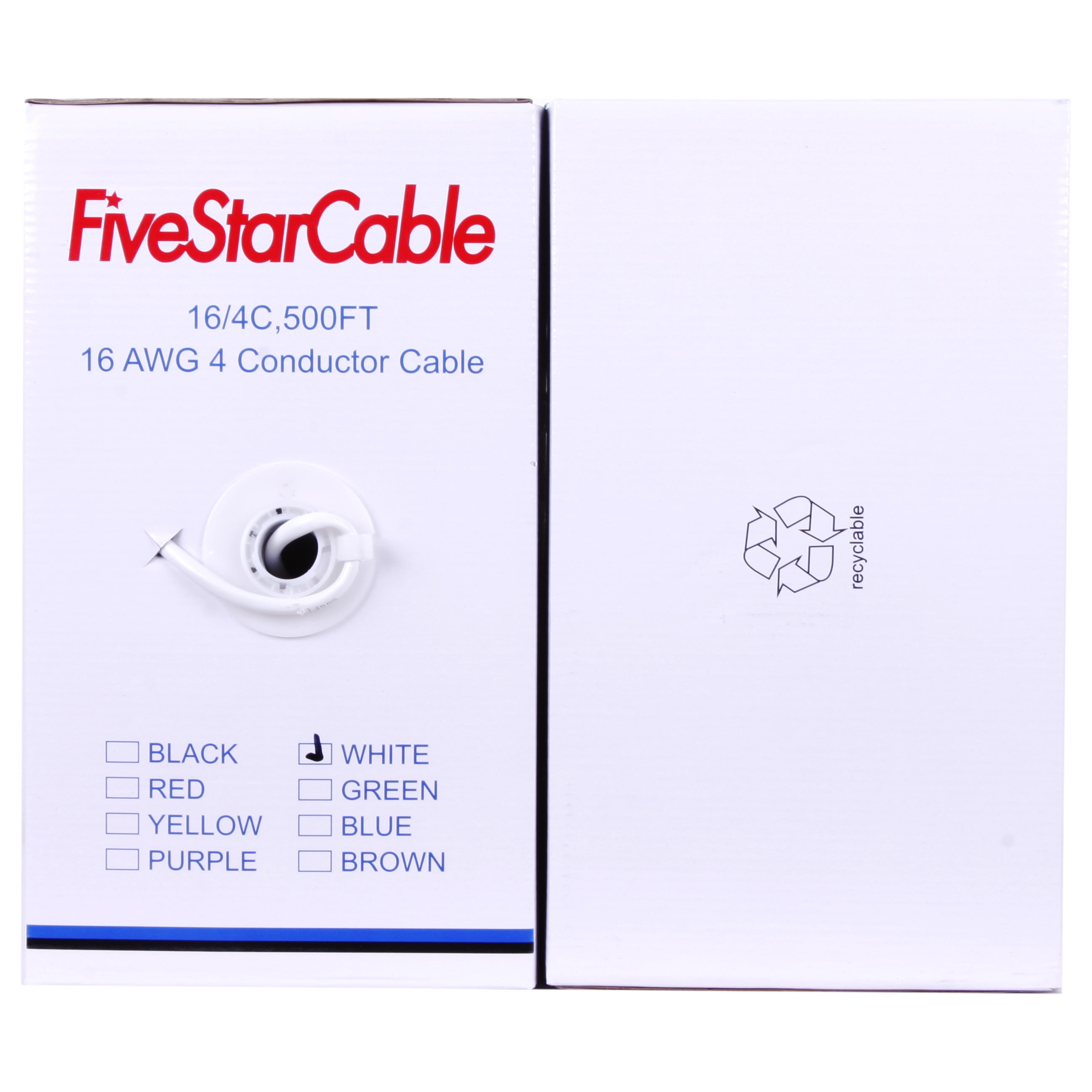 [FiveStarCable] 16-4 White Audio Cable 500ft – Premium 16 AWG Speaker Wire for In-Wall & Home Audio Installations