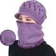 thumbnail image 3 of Sonducket 2020 nuevo calentador de cuello femenino Otoño Invierno gorros sombreros máscara mujer invierno sombrero tejido sombreros bufanda conjunto Sombreros Púrpura claro, 3 of 8