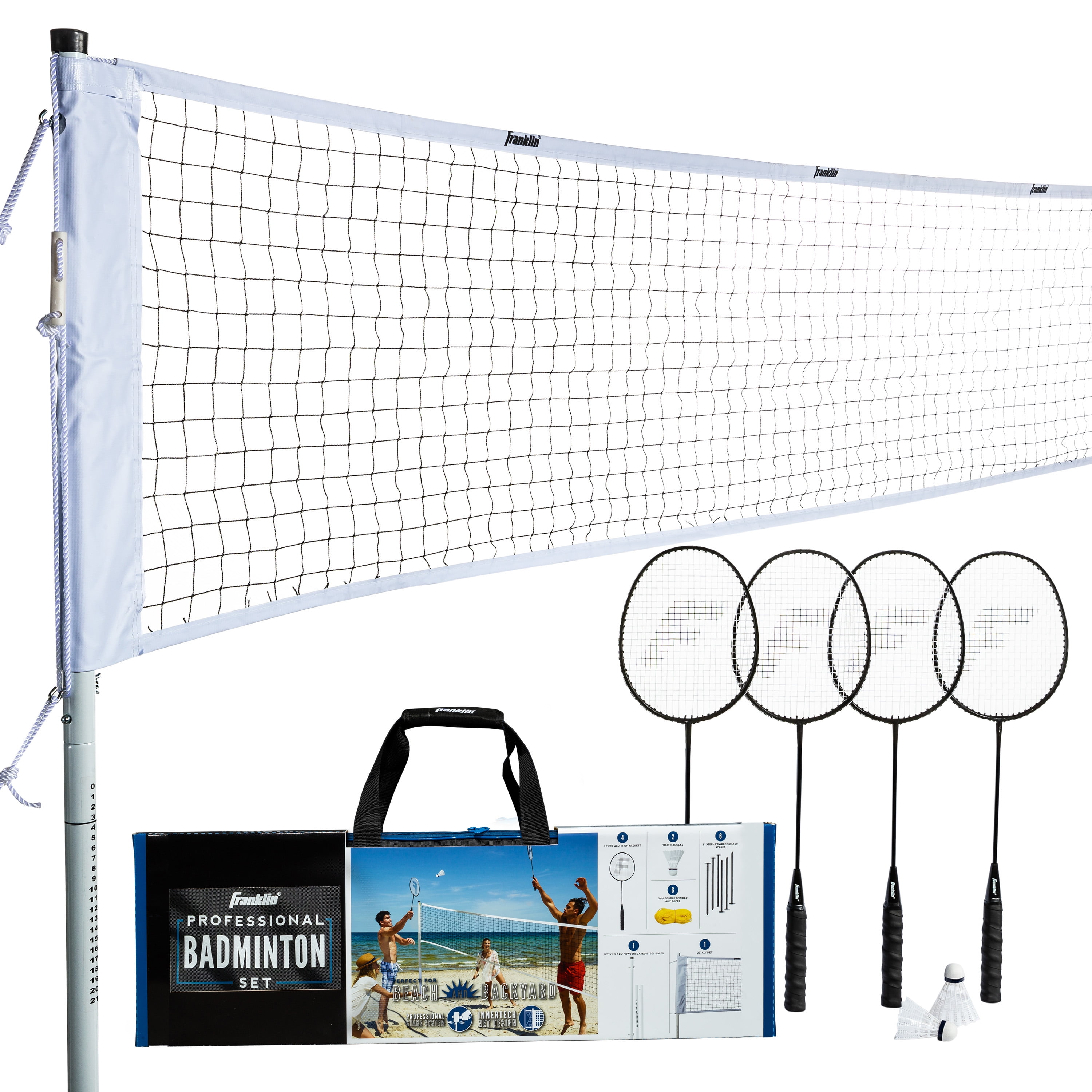 Franklin Sports Badminton Net Professional Set 4 Aluminum Rackets, 2