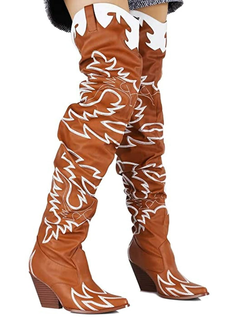 Renacimiento Descenso repentino girasol Cape Robbin Kelsey-21 Western Thigh Over Knee Pointed Toe Pull-On Boots  Cognac (8.5, Cognac) - Walmart.com