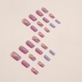 thumbnail image 3 of 24 Pcs Pink Press on Nails Medium Square - Fake Nails Press ons Roland Purple Glitter Ripple Nail Tips Full Cover False Nails with Designs Artificial Acrylic Nail Kit Art for Women Manicure, 3 of 5