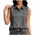 thumbnail image 2 of Taqqpue Women Tank Top Striped Button Down Sleeveless Shirt Blouse Beach Vacation Plus Size Tops Casual Collared Office Work T Shirt for Women S-XXL, 2 of 8