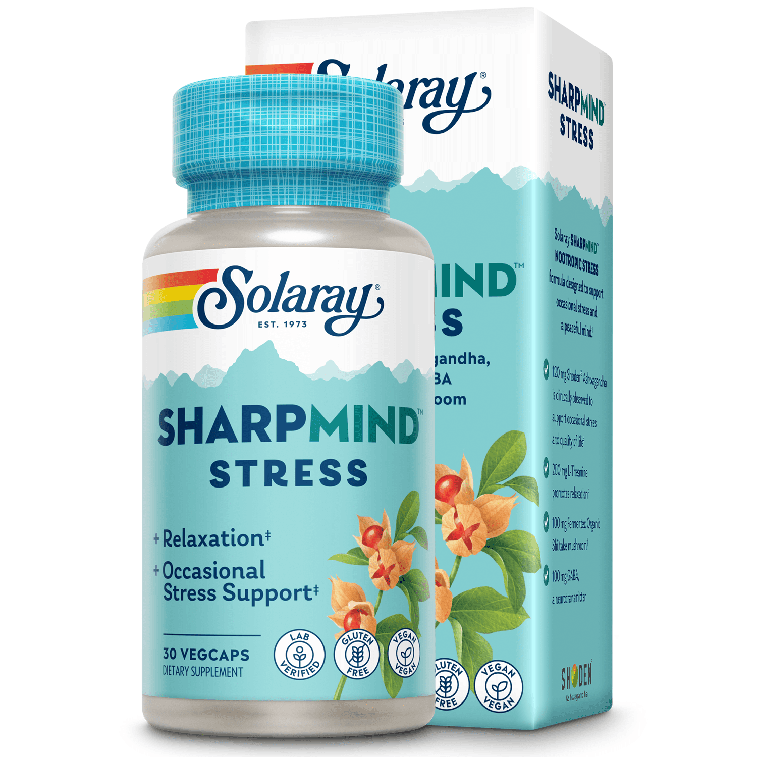 Solaray SharpMind Stress, Nootropic Mood Support Supplement, For Relaxation and Occasional Stress Relief Support, Adaptogen with Ashwagandha, L Theanine, 60 Day Money Guarantee, 30 Serv 30 VegCaps