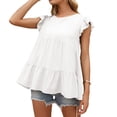 thumbnail image 3 of Camiseta de mujer Verano Encaje Cuello redondo Manga corta Casual Top suelto, Blanco, XL Eigraketly AP001322-04, 3 of 7