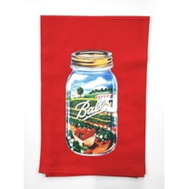 Country Farmhouse Ball Canning Strawberries on Red - Tea Towel - Flour Sack Towel - 100% Cotton - 9" x 13.5" - Kitchen- Baking - Camper - Gift - White Toner Digital Graphics - OKT031 …