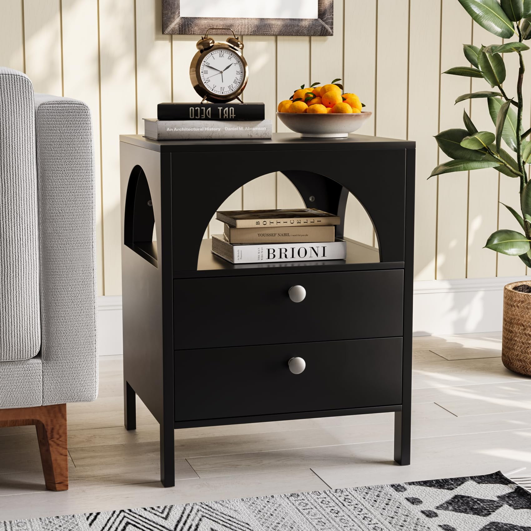 Algherohein Modern Nightstands Set of 2 with 2 Drawers,Bedside Table for Bedroom in Black,Adult