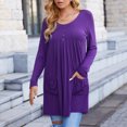 thumbnail image 3 of Women`s Exquisite Light Smooth Round Collar Button Tape Solid Color Long Sleeve Polyester Top(Purple,M), 3 of 4