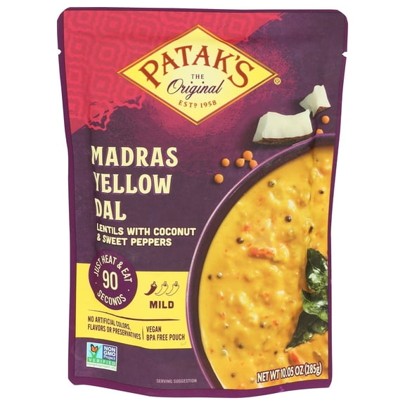 Patak's Madras Yellow Dal, Ready to Heat and Eat Curry, 10.05 oz, Pack of 6