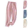 thumbnail image 4 of WREESH Womens Flannel Pajama Pants Solid Color Long Pants Winter Thick Warm Bunched Foot Pocket Pants Blue, 4 of 4