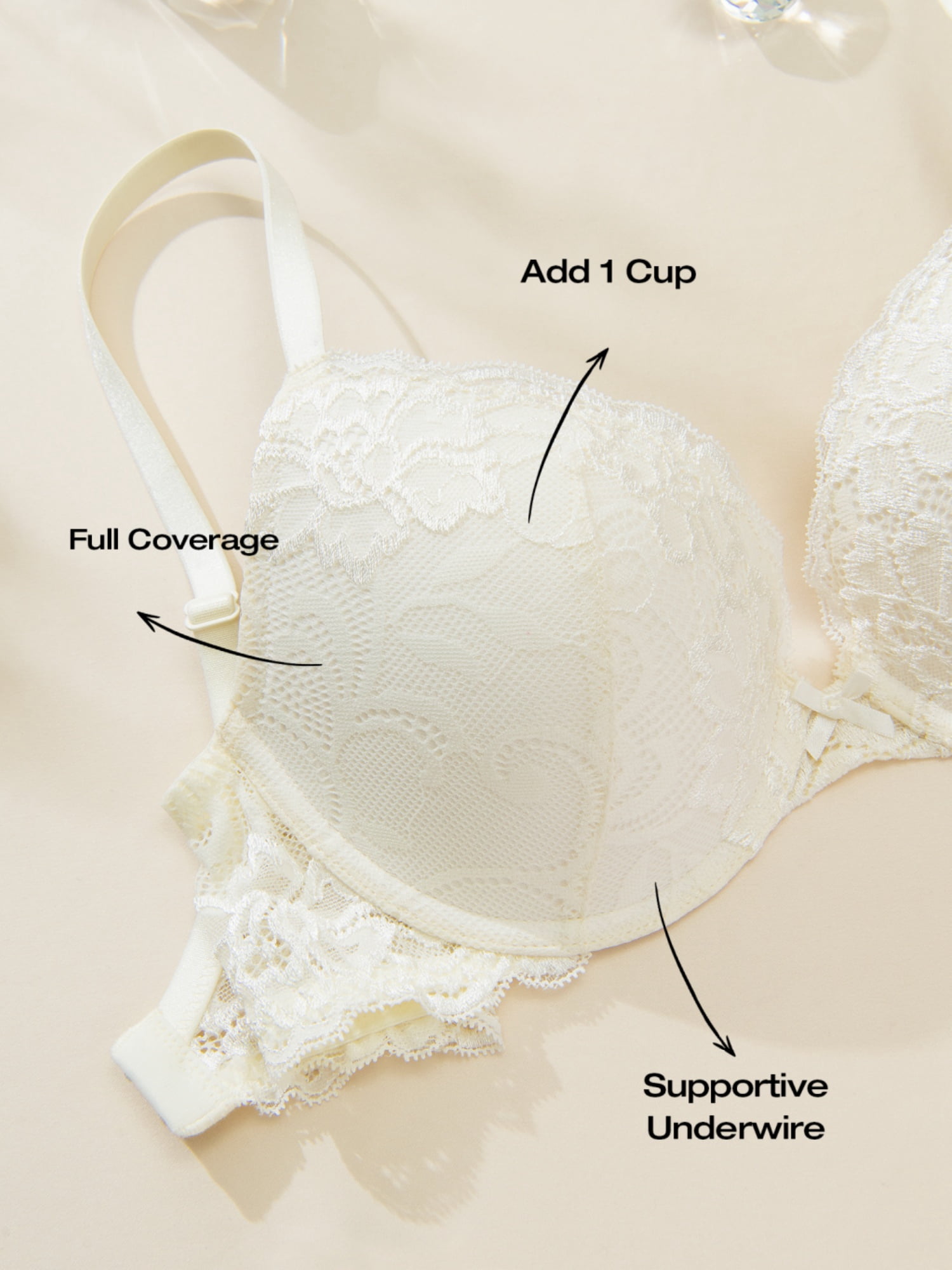 Deyllo Women's Lace Push Up Padded Plunge Add Cups Underwire Lift Up Bra, Ivory 34A