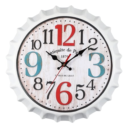 Uxcell Beer Cap Wall Clock 14 Inch, Retro Industrial Silent Non-Ticking Metal Clock for Man Bar Pub Garage Room Decor, Red Blue Numeral Design
