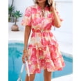 thumbnail image 4 of Vestido BTFBM para mujer, estampado floral, cuello en V, manga corta, volantes, 4 of 7
