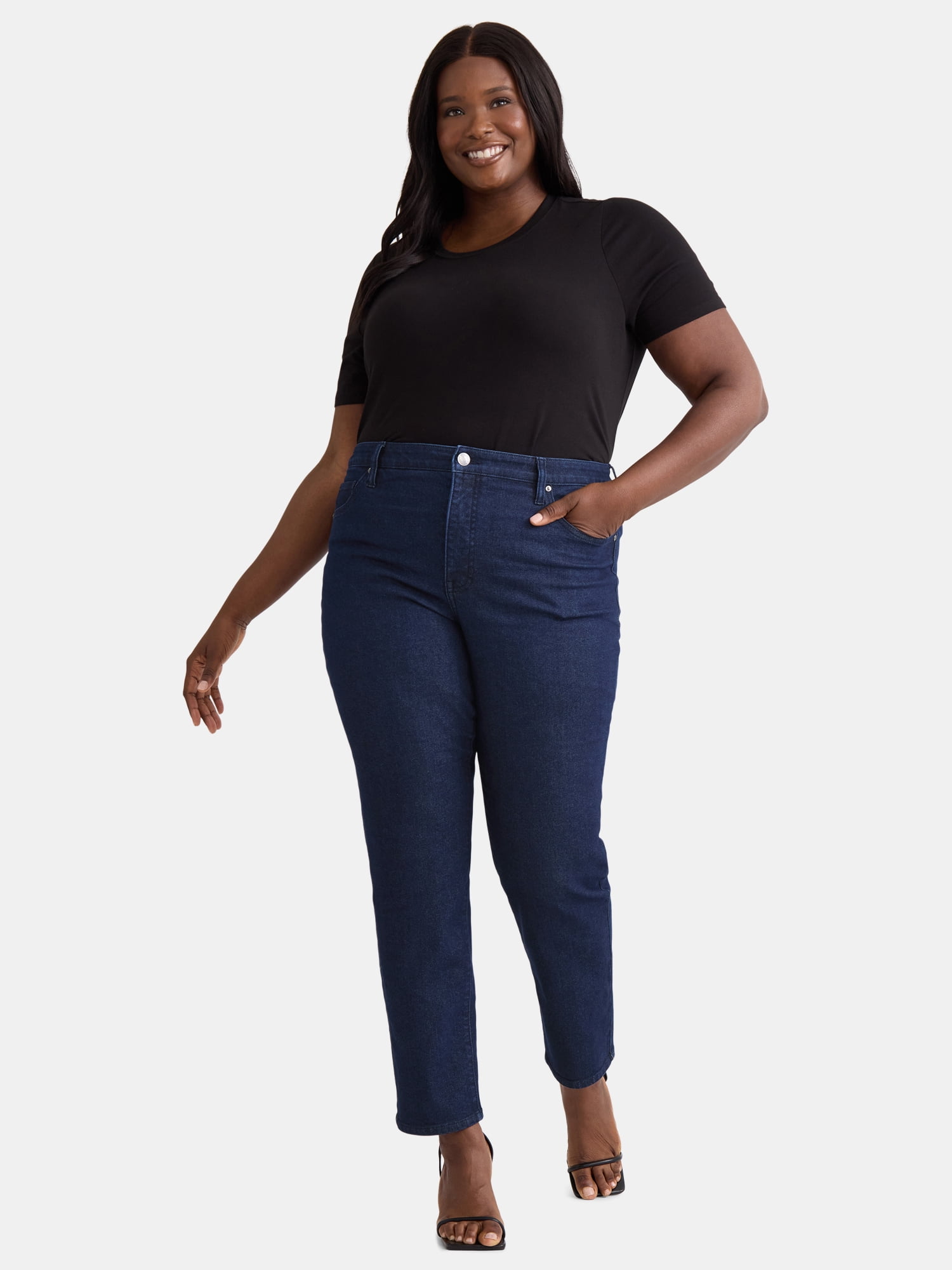 Terra & Sky Women's Plus Size Straight High Rise Jeans, Sizes 14W-34W