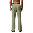 thumbnail image 4 of Nestiefly Mens Linen Casual Dress Pants Old Wide Leg Baggy Pleated Slacks Elastic Waist Work Vacation Trousers Army Green M, 4 of 7