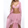 thumbnail image 5 of Women Elastic Waist Multi-Layer Ruffle Irregular High Slit Maxi Skirt Pink S, 5 of 9