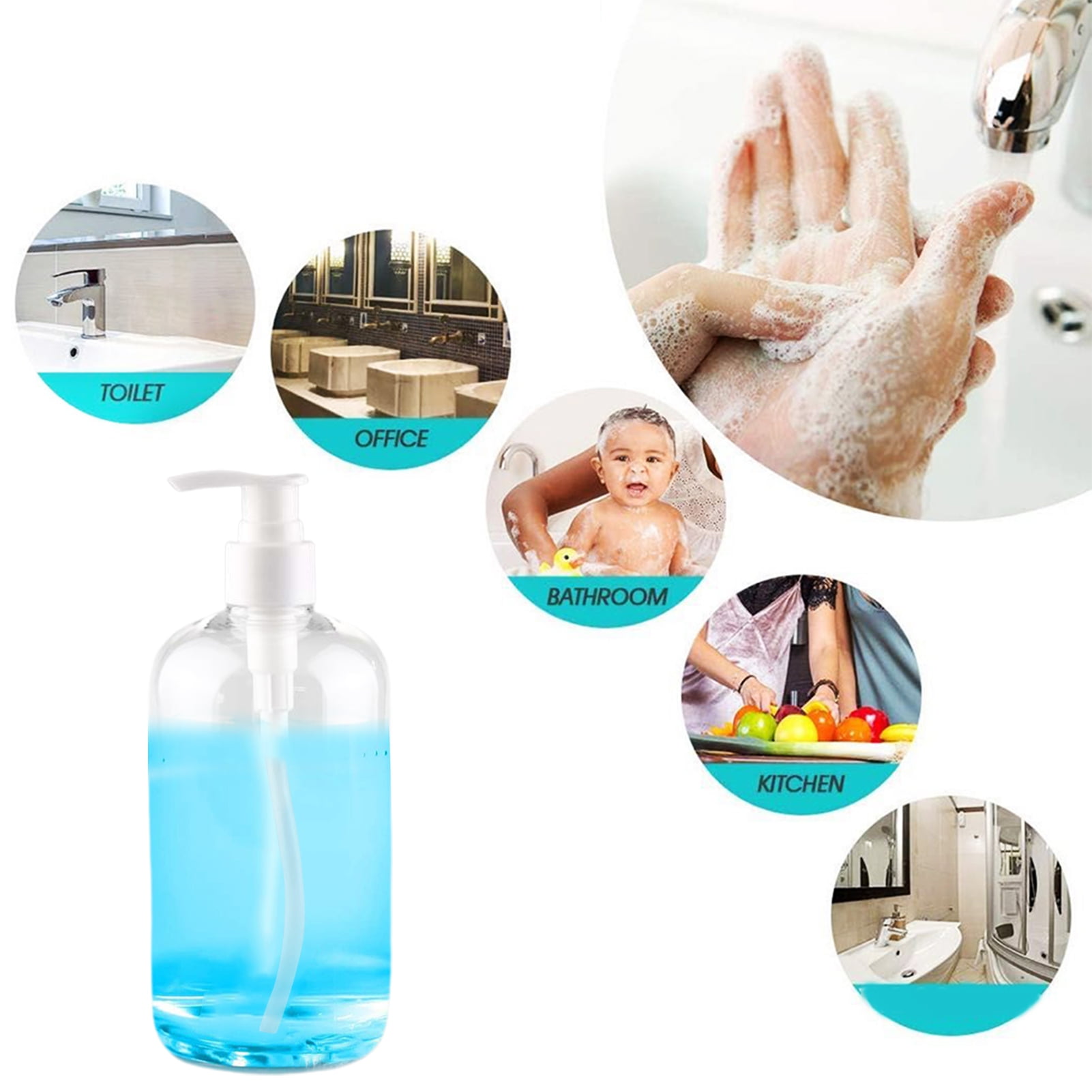 ievspot 4PCS Clear Hand Soap Dispenser Bottle for Liquid Lotion Shampoo Detergent, 500ml Plastic Refillable Press Bottles for Hotel Kitchen Bathroom Home