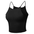 thumbnail image 2 of A2Y Women's Basic Solid Spaghetti Strap High Neck Rayon Spandex Crop Top Black M, 2 of 5